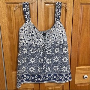 NY &Co blue print camisole top. Size Large. Wide straps beads and rhines…